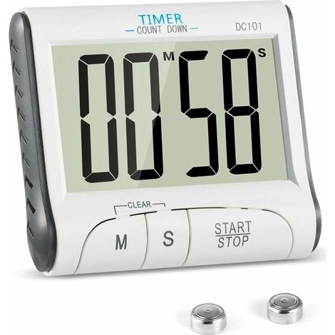 Neige-Kitchen Timer, 24H Digital Magnetic Electronic Kitchen Timer Digital Timer with Audible Alarm LCD Display Countdown Timer Magnetic Stand - White