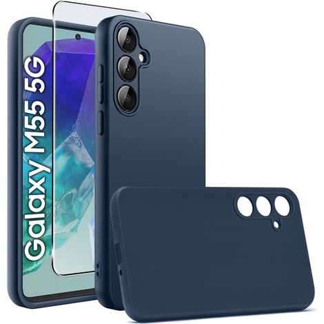 Schutzhülle für Samsung Galaxy M55 5G, weiche, matte Rückseite, matt marineblau + Glas (1/5)