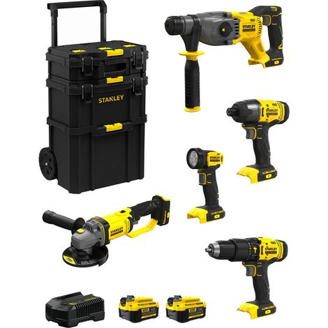 STANLEY FatMax Kit SVK501 (SFMCH900  + SFMCG400  + SFMCD711 + SFMCF800 + SFMCL020 + 2 x 4,0 Ah + Cargador + Carro 3en1) (1/5)
