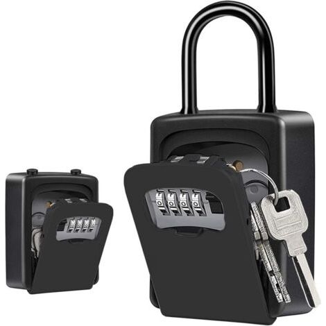 Boîte à Clé Sécurisée, Boite a Clé avec Code [Anti-intempéries] [avec Amovible Anse] Mini Boîte à Clefs Securisee Portable Code Réinitialisable pour Utilisation Extérieur et Intérieur (Noir)