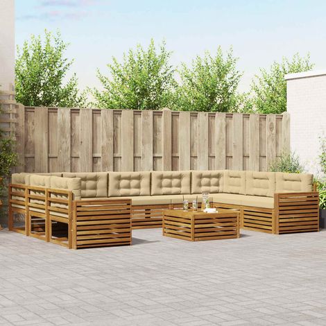 Outdoor-Sofagarnitur 10 pcs Natur und Beige Massivholz Akazie (1/5)