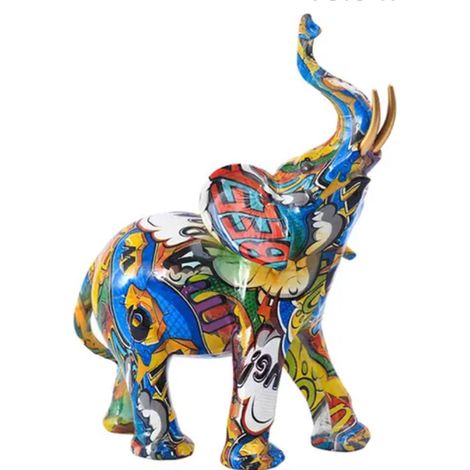 Figura Decorativa ELEFANTE Diseño Graffiti 21x25,5x11cm - SpazioLuzio
