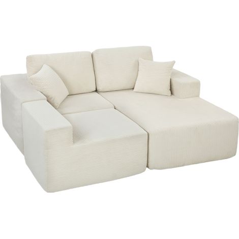 Canapé d'angle modulable 2 en 1, 267cm, canapé-lit 3 places en velours côtelé, larges assise et accoudoirs, crème (1/5)