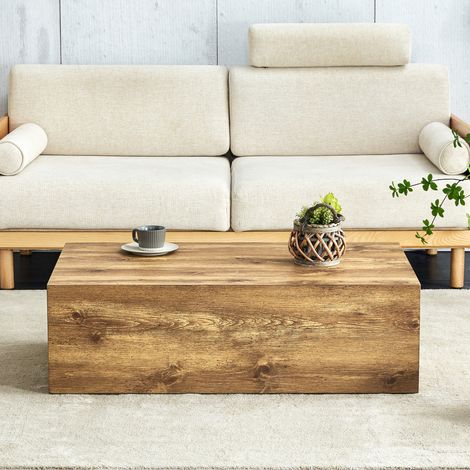 Table basse rectangulaire effet bois style luxe moderne en MDF, plateau robuste, sans montage (1/5)