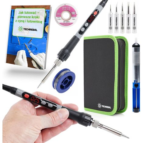 Set: Soldador de precisión con pantalla de 90W + trenza + puntas + estaño + boquilla de succión + estuche