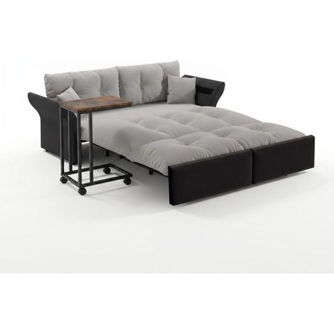 FurnitureR Wohnzimmer Set Schlafsofa 3 in 1 grau Stoff schwarzes Metallgestell mit mobilem Beistelltisch auf Rollen Couch Bettfunktion kleines Wohnzimmer (1/5)