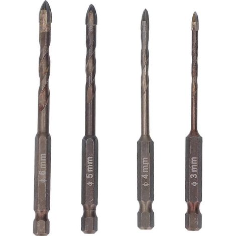 4-teiliges Set Steinbohrer 3 mm, 4 mm, 5 mm, 6 mm Betonbohrer-Set für Fliesen, Schiefer, Glas, Kunststoff