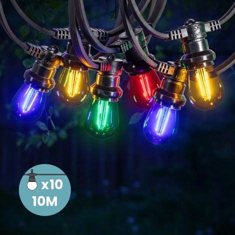 Guirlande Guinguette 10M 10 Bulbes Filament Blanc Chaud - Guirlande Lumineuse Ampoule E27 Rouge Bleu Jaune Vert - Guirlande Guinguette Led Filament rétro (1/5)