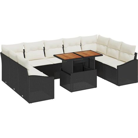 Garden Sofa Set with Storage 10 pcs Black Poly rattan vidaXL