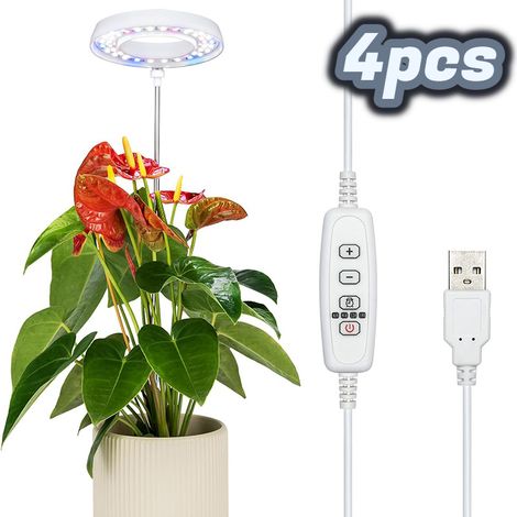 Lampe de jardin LED à spectre complet, lampe de culture intérieure avec chargeur USB et minuterie automatique 4/8/12/18 heures, lampe de jardin LED avec 3 modes d'éclairage et 5 niveaux de luminosité, (1/5)