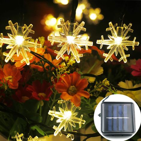 GUIRLANDE LUMINEUSE D'EXTÉRIEUR À 30 LED, MOTIF FLOCON DE NEIGE, ÉNERGIE SOLAIRE, COULEUR BLANCHE NATURELLE, POUR NOËL (1/2)