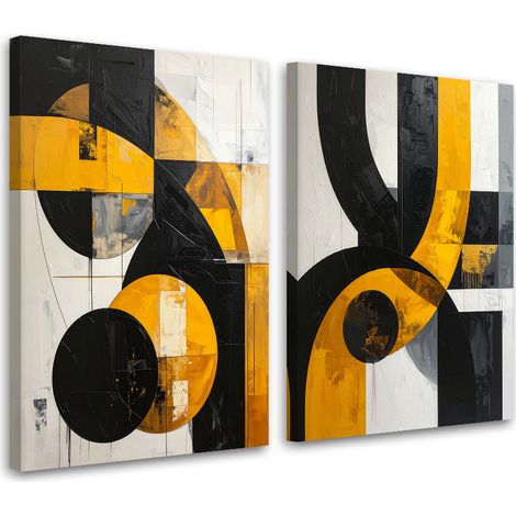 Set de tableaux sur toile  Abstraction formes texture noir jaune 2 x 20x30