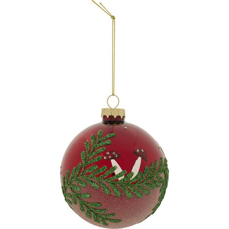 Déco Sapin de Noël Boule en Verre D 9 cm Rouge déco branches pailletées - Feeric Christmas (1/2)