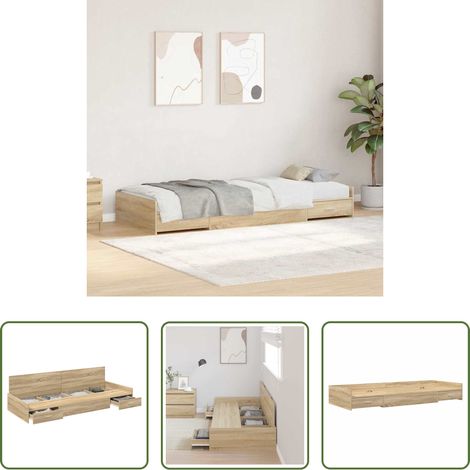 vidaXL Bois massif - Cadre de lit Chêne Sonoma 90 x 200 cm Bois d'ingénierie (1/5)