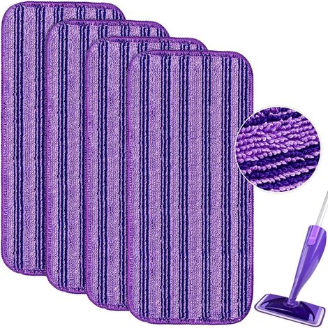 Lot de 4 lingettes cationiques réutilisables pour balai à franges - compatibles avec le Swiffer WetJet et la plupart des balais à franges pulvérisateurs de 25, 28 et 30 cm avec fixation Velcro. (1/5)