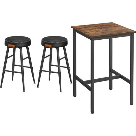VASAGLE Ensemble Table Haute avec 2 Tabourets de Bar, Table de Bar Carrée, Table de Cuisine, Chaises de Bar, Chaise de Cuisine, avec Revêtement en PU, Montage Facile, Marron Rustique et Noir (1/5)