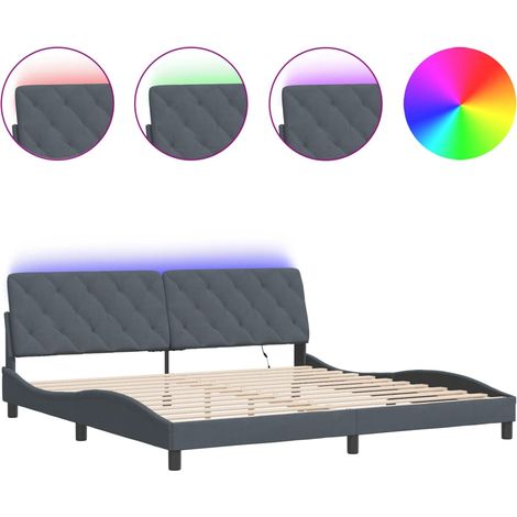 Lit double - lit simple - Cadre de lit avec LED gris foncé 200x200 cm velours fr5135 - Maison La Vie (1/5)