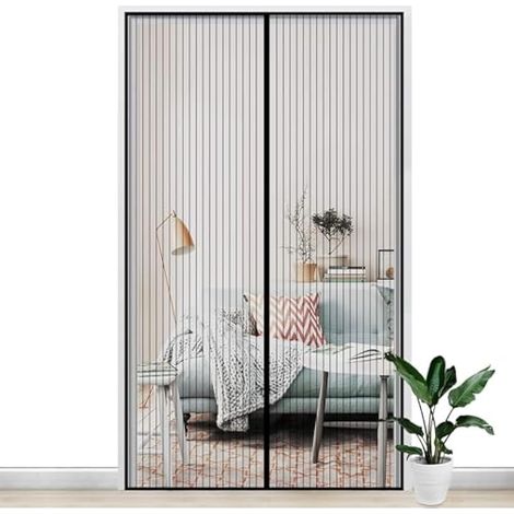 Moustiquaire magnétique de porte 120 x 220 cm, rideau de porte automatique avec aimants contre les insectes et les moustiques pour balcon, terrasse et salon, noir (1/5)