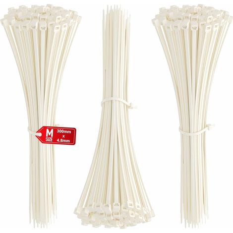 APEX Colliers de serrage, 300 mm x 4,8 mm, Nylon, Polyvalents, Blanc, Lot de 300 (1/5)