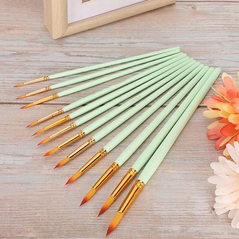 Ensemble de 12 pinceaux à poils en nylon et manches verts pour la peinture à l'aquarelle (1/5)