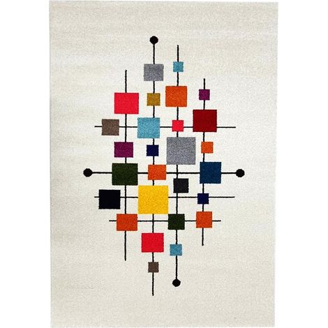 Tapis Chambre 60x110 crème rectangle tissé motif géométrique DOURTA