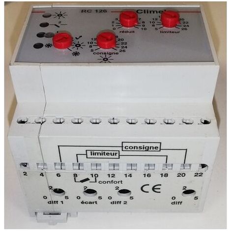 Régulateur de température 1 zone RC126 – Régulation chauffage constante – 3 commandes tout ou rien en cascade – Limitation 1 zone – Climel (1/2)