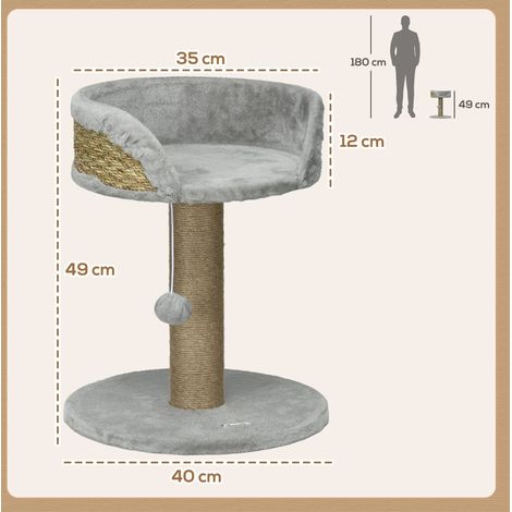 Albero tiragraffi 49 cm con pallina sospesa, piattaforma di riposo, corda in juta grigio DESVIAE (1/5)
