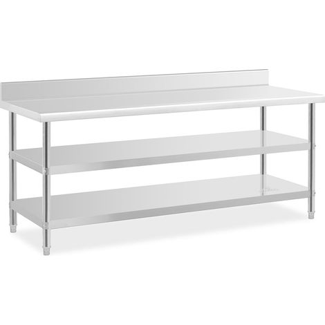 Mesa de trabajo de acero inoxidable con protector contra salpicaduras - 200 x 70 x 16,5 cm - 235 kg - 2 estantes 140007311