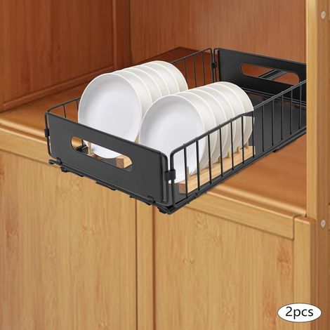 Ausziehbarer Schrank Organizer, 2 Stück Teleskopschublade, Ausziehbare Schublade Küche Schrank Organizer, Klebemontage/Chraubmontage Schubladen für Küche Pantry Organisation