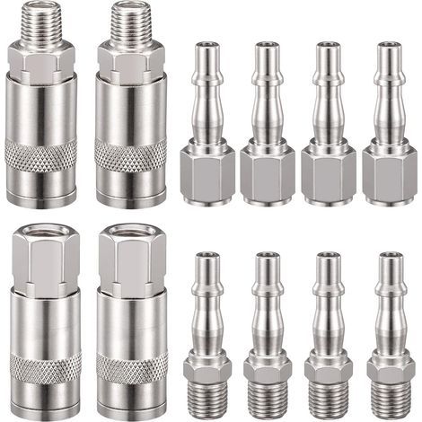 Lot de 12 raccords de tuyau d'air 6,35 mm BSP pour compresseur d'air et kit de raccords mâles femelles (1/5)