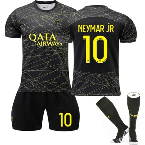 Maillot d'entraînement de football Neymar N°10 noir pour enfant, taille 22 (120-130cm), tenue d'entraînement de foot, équipement de sport junior, vêtement de soccer noir pour garçons. (1/2)