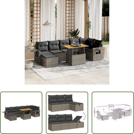 vidaXL Set de sofás de jardín 8 pzas y cojines ratán sintético gris (1/5)