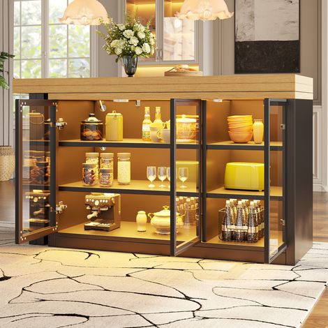 Îlot de cuisine extensible 120-197x40x72 cm en MDF noir, avec rangement, moderne FloraGrace (1/5)