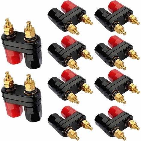 10 Pairs 2-Voies Amplificateur de Puissance, Audio Fiche Prise Banane Femelle bornier Haut Parleur(Noir et Rouge) (1/5)