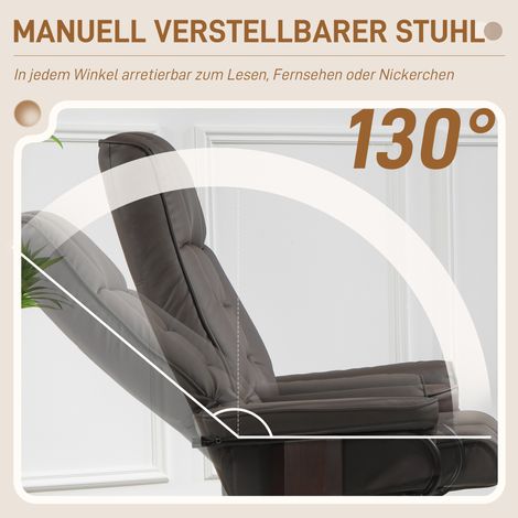 Fauteuil relax pivotant avec repose-jambes, revêtement cuir synthétique, charge max 150 kg, structure bois, marron (1/4)