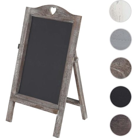 Panneau publicitaire HWC-E51 - tableau à craies - 66x37x27cm Shabby-Look Vintage - gris-brun (1/5)