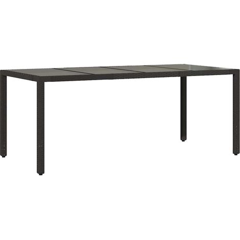 Garden Table Black Poly Rattan, Powder-Coated Steel, Tempered Glass vidaXL