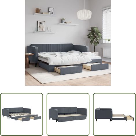 vidaXL Sofa-Bett - Tagesbett Ausziehbar mit Schubladen Dunkelgrau 100x200 cm Samt (1/5)