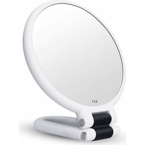 Miroir Grossissant x15 Double Face Miroir Pliable avec Poignée, Miroir de Maquillage à Main Miroir à Palette de Coiffeurs Miroir Pliant Utilisé pour Divers Détails de Maquillage (blanc) (1/5)