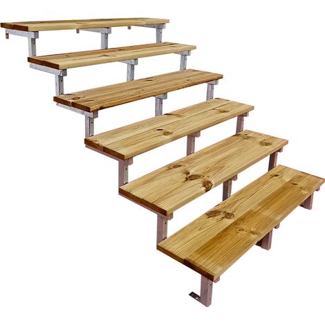 OSLO - Stahltreppe Außen H105cm 6 Treppenstufen Holz KDI Breite 160cm