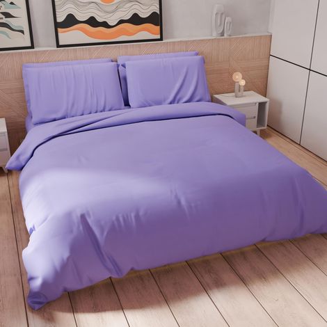 Parure de lit 2 Places 260 x 240 cm (2 taies d'oreiller 50 x 80 cm) avec Housse de Couette en Microfibre Unie Lilas (1/5)