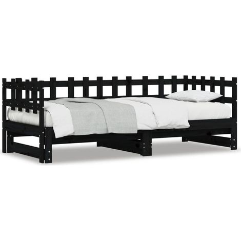 Lit coulissant sans matelas noir 2x(90x200) cm Bois massif vidaXL (1/6)