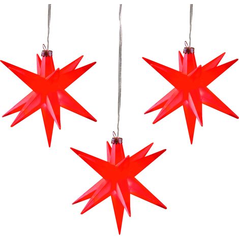 Saico LED-Stern mit Timer Ø 12 cm warmweiß rot 3 Stück LED Stern