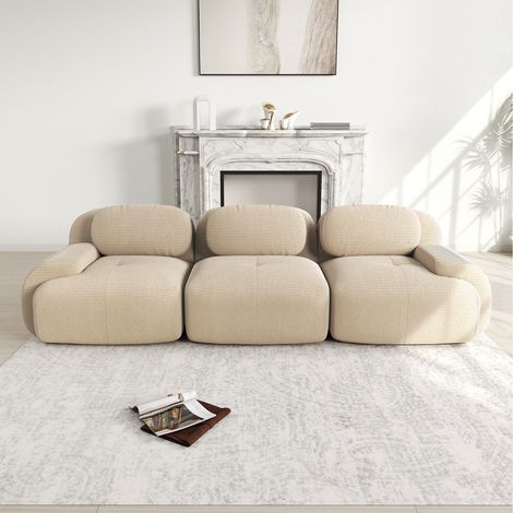 Canapé modulable 3 places velours côtelé beige sans montage accoudoirs ergonomiques base antidérapante (1/5)