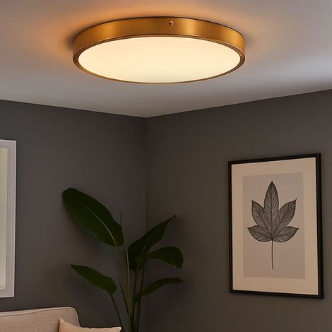 Plafoniera LED plafoniera soggiorno lampada sala da pranzo rotonda, metallo ottone plastica, 22W 1800lm bianco caldo 3000K, D 35 cm