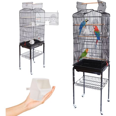 Gabbia Voliera per Uccelli Nera per Pappagalli con Tetto Apribile 46x35x148 cm (1/5)
