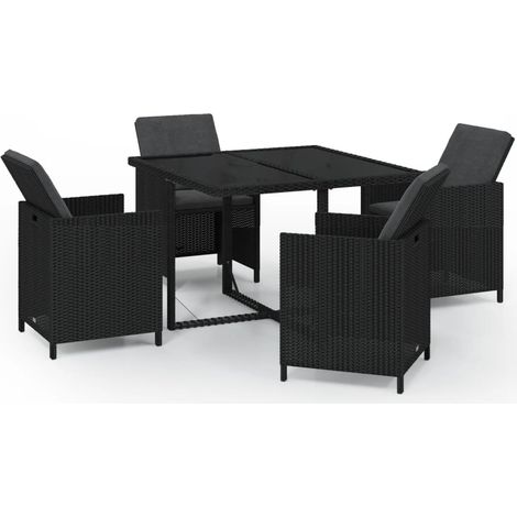 Maison Exclusive - Set da Pranzo da Giardino 5 pz con Cuscini in Polyrattan Nero