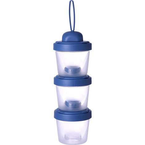 Boîte de rangement de lait en poudre de voyage empilable et anti-éclaboussures pour bébé (bleu, 3 couches)
