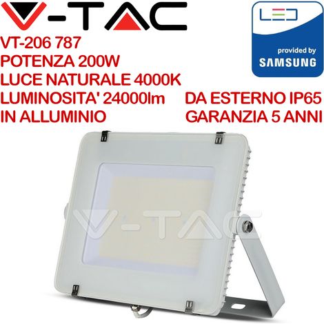 Faro Led Flood Slim Alta Luminosita 120lm/W 200W 24000lm Neutro 4000K Carcassa Bianca IP65 Chip Samsung SKU-787