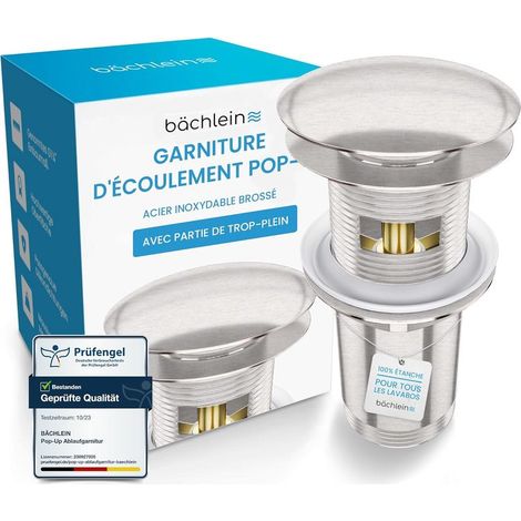 1 - Universeller Abflussstopfen - Pop-up-Ventil aus gebürstetem Edelstahl - Klick-Klack-Funktion mit Überlauf - Für Waschbecken und Spülbecken im Badezimmer - Silber - 3,2 x 3,2 cm (1/5)